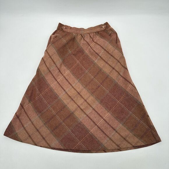 vintage tan Tartan   Wool Blend Skirt Size 9 Petite pockets 70’s - Picture 5 of 14